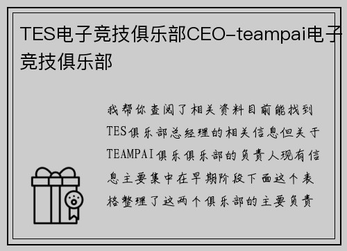 TES电子竞技俱乐部CEO-teampai电子竞技俱乐部